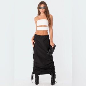 Edikted -Black Low-Rise Slitted edikted Nylon Maxi Skirt (small)